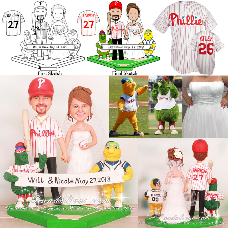 Phillie Phanatic and Buster Baseball Wedding Cake Toppers